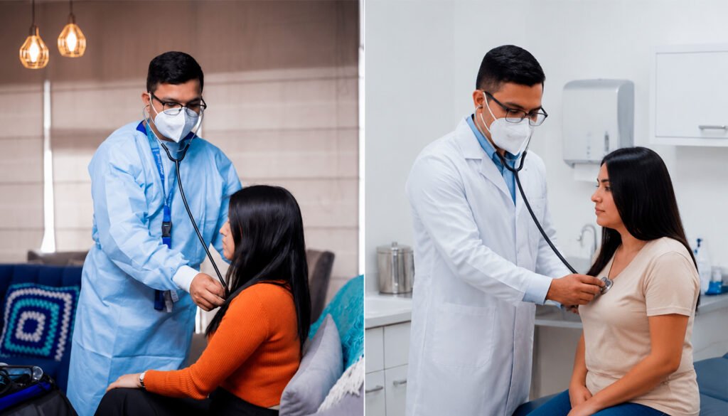 Médico a domicilio atendiendo a una paciente en Lima