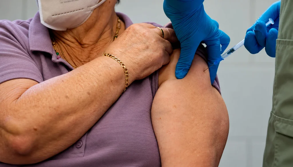 Profesional de salud realizando una prueba de colesterol a un adulto mayor mediante una muestra de sangre